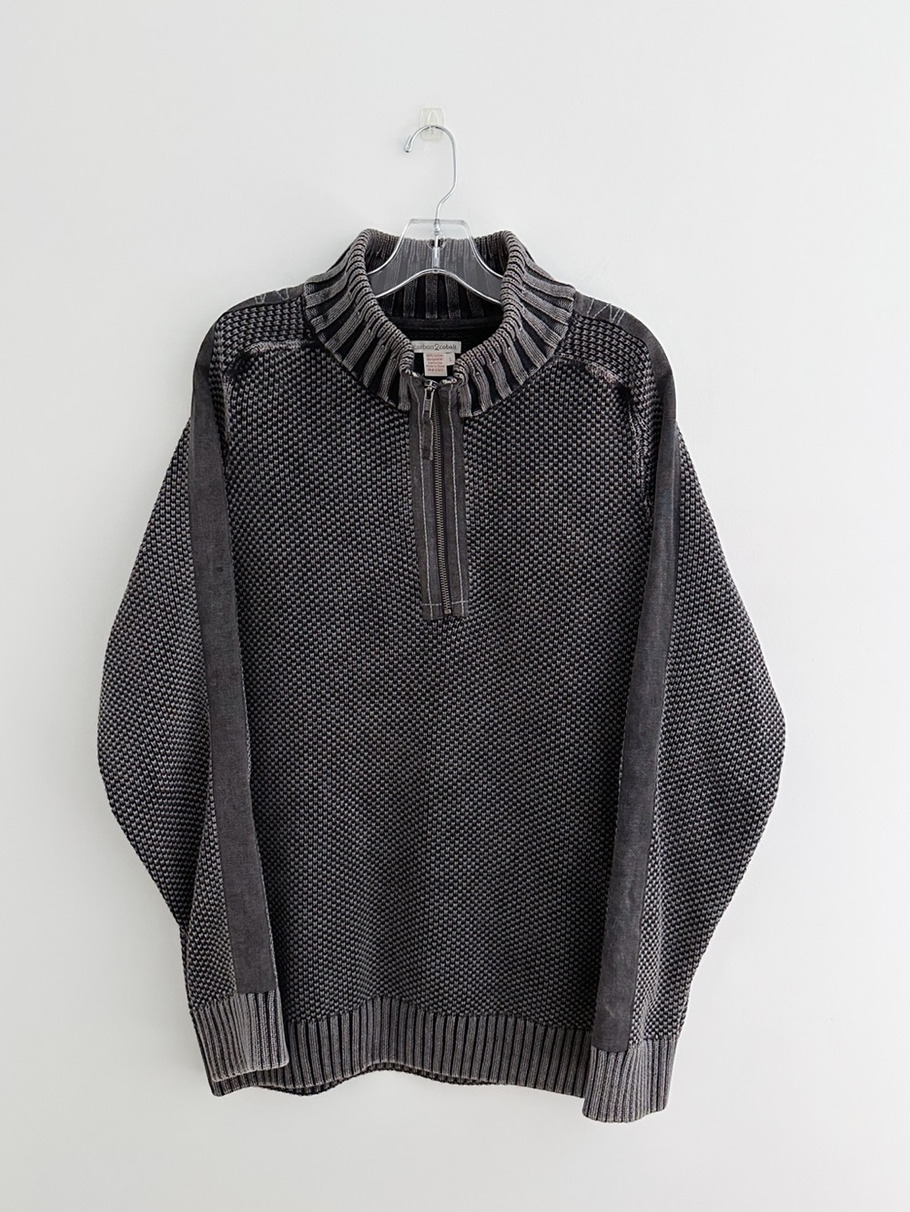 Carbon2Cobalt Washed Gray Textured Quarter Zip Cotton Sweater Men's Large